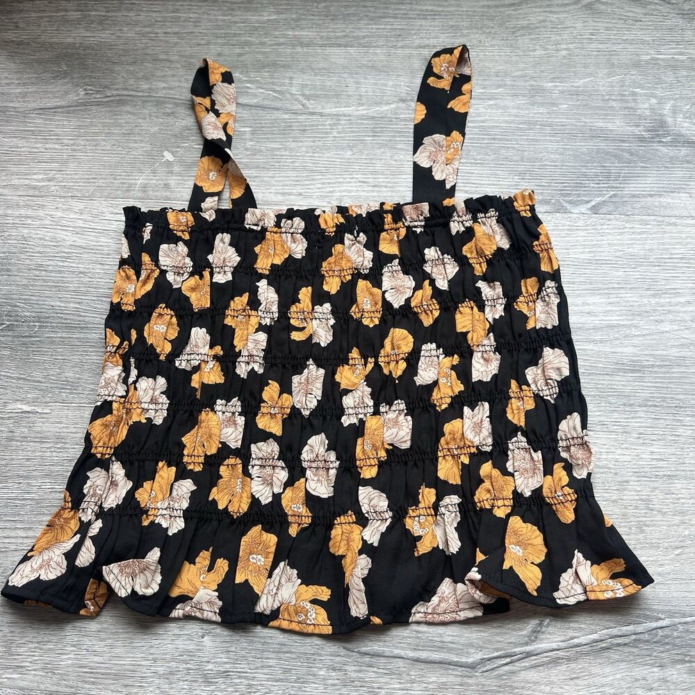 paper crane anthropolgie‎ black gold tan floral tank boho beach fun NWOT Medium